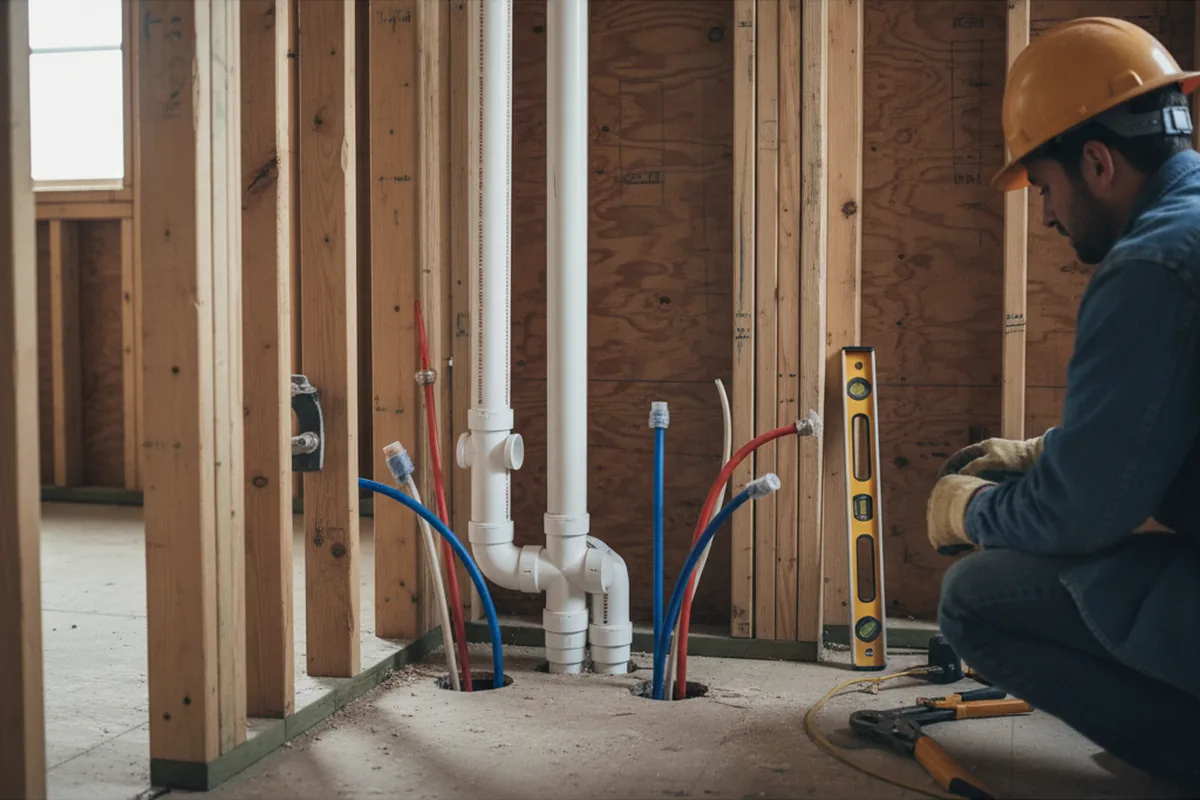 Drain and supply rough-in during Drain Cleaning in Purdy